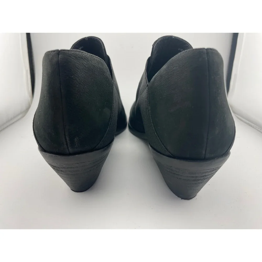 Eileen Fisher Perry black‎ nubuck suede elastic cutout shoes booties sz 7.5